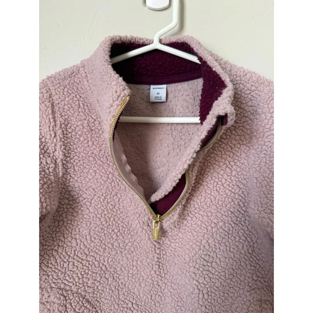 Old Navy Girls 5T Sherpa Fleece Pullover Dusty Pink Quarter Zip Jacket